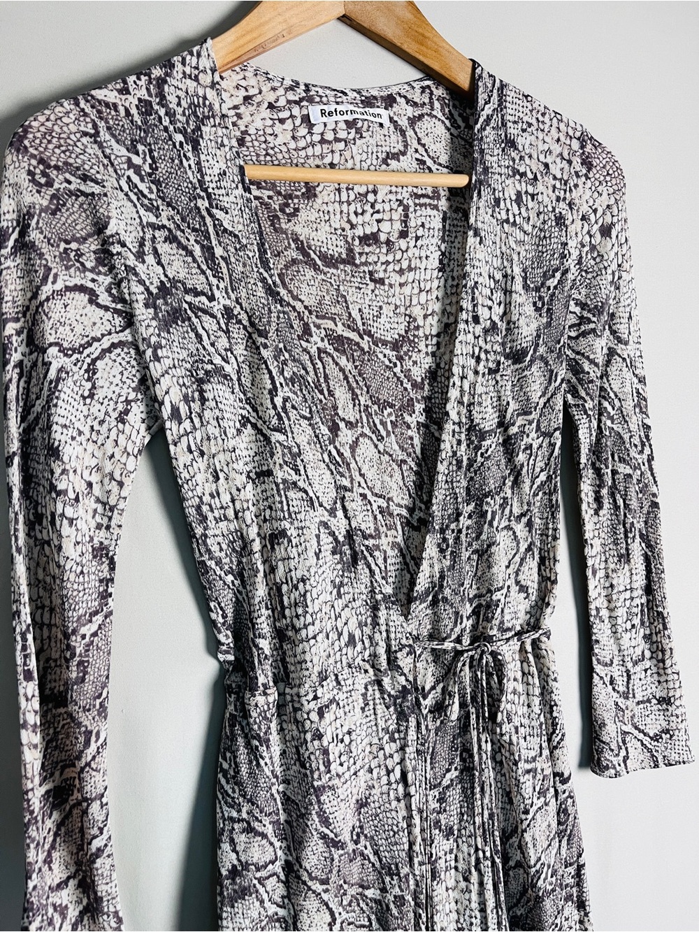 Reformation Jaz Wrap Dress Snake Print Viscose Midi Long Sleeve S